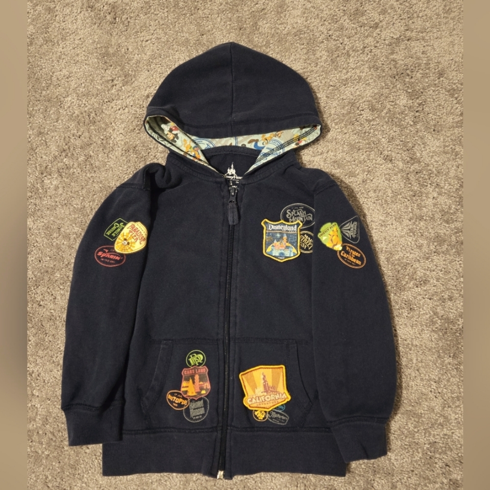 Disney Parks Blue Hooded Sweatshirt with Disney Patches